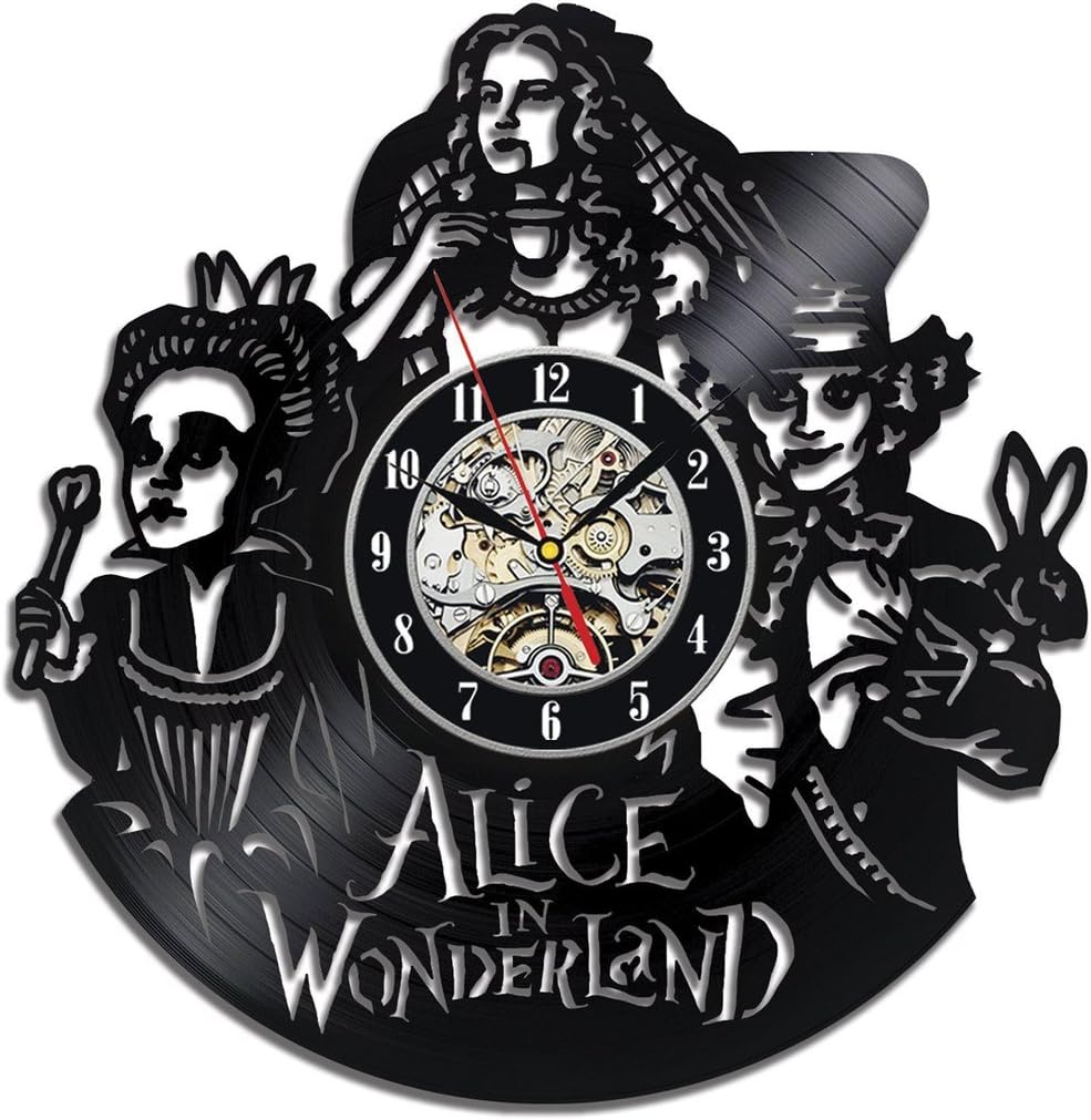Alice's Adventures in Wonderland Decorations for Party Alice in Wonderland Wall Art Film Movie Birthday Gift Idea for Kids Retro Vinyl Record Clock Vintage Wall Clock 12 Inch