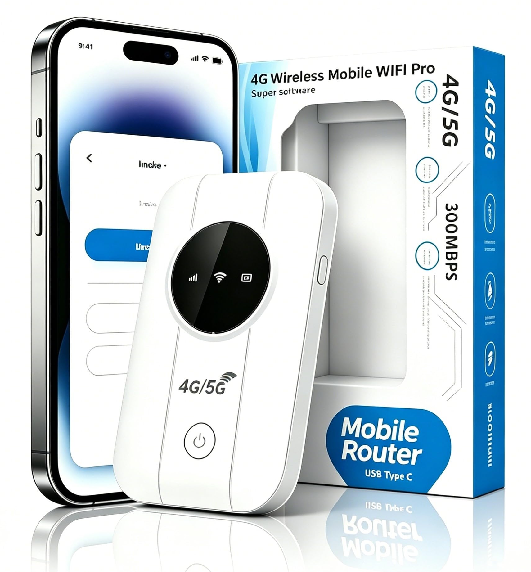 Router WiFi Portátil 4G/5G Desbloqueado con Ranura SIM, Conexión para 10 Dispositivos, Cobertura 4G/5G, Compatible con Todos los Operadores, Seguridad WPA2, Ideal para Viajes y Teletrabajo