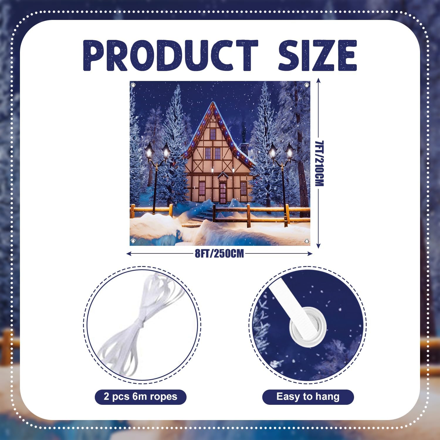 7x8ft Winter Snowy Cottage Garage Door Decor Cozy House Scene Snow Covered Pine Trees Warmly Lanterns Snowfall Atmosphere Garage Door Cover for Festive Serene Natural Landscape Props