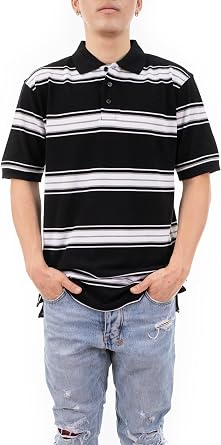 Mens Striped Pique Polo Shirts