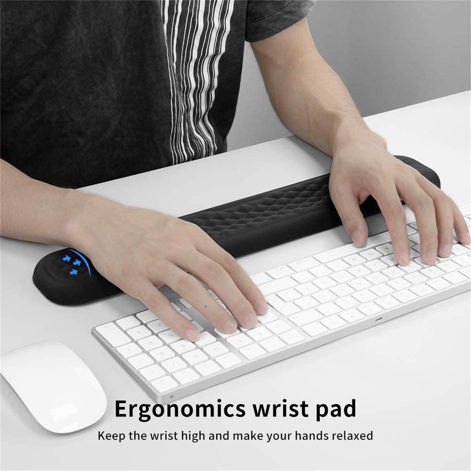 Poggiapolsi Tastiera Poggiapolso Pad Cuscini in Memory Foam per Mouse E Tastiera Design Ergonomico Set di Cuscini,Cuscini Poggiapolsi per Tastiera(Nero)