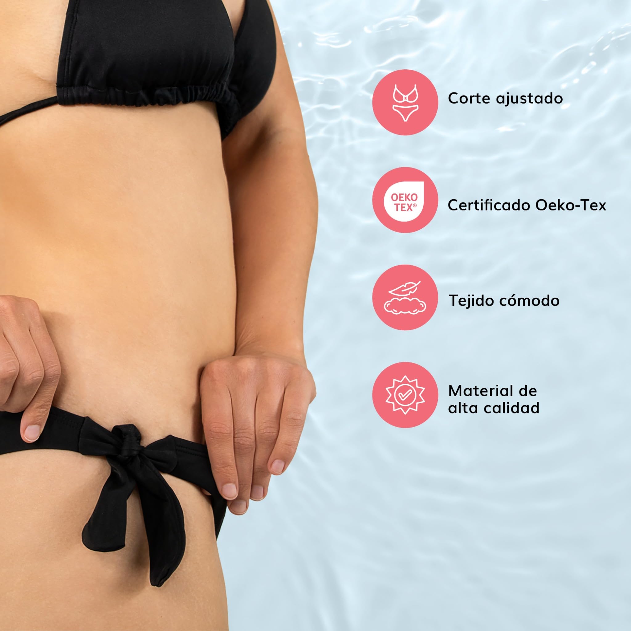 MYLILY Braguita de Bikini Tanga con Lazo Negra | Bikini brasileño Mujer |Tanga Bikini | Bañador Tanga | Parte de Abajo Bikini Mujer | Certificado Oeko-Tex