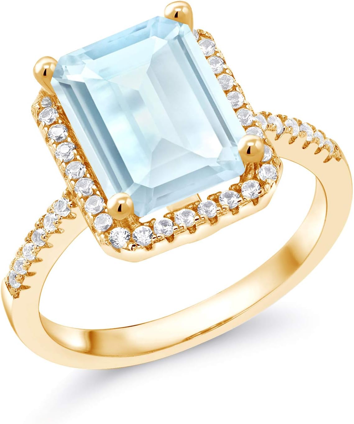 Gem Stone King 18K Yellow Gold Plated Silver Gemstone Birthstone Engagement Ring | Emerald Cut 10X8MM | Wedding Engagement Anniversary Promise Ring For Women | Available In Size 5, 6, 7, 8, 9