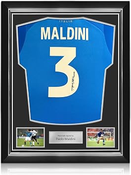 Paolo Maldini Signed Italy 2022 Home Soccer Jersey. Superior Frame