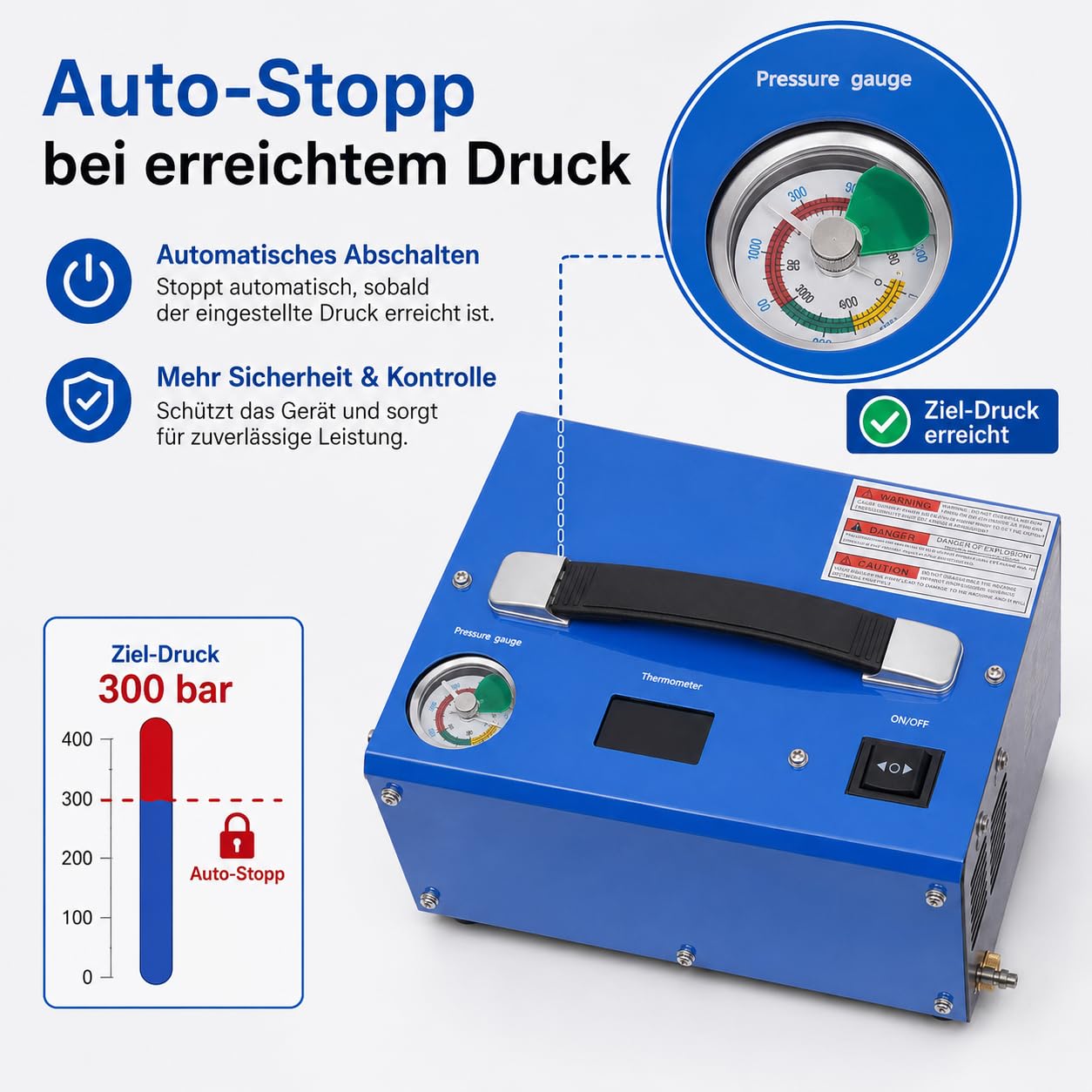 PCP Compressore Automatico 4500psi 300 bar 250W Auto Stop Pompa ad Alta Pressione