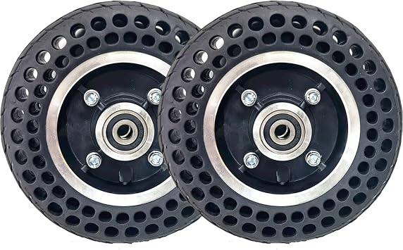 7x1 3/4, Wheelchair Front Wheels Accessories, 7inch Wheelchair Honeycomb Replacement Wheels, Explosion Proof Solid Tire, Aluminum Alloy Hub, Bearing 10mm, 1 PairBlack