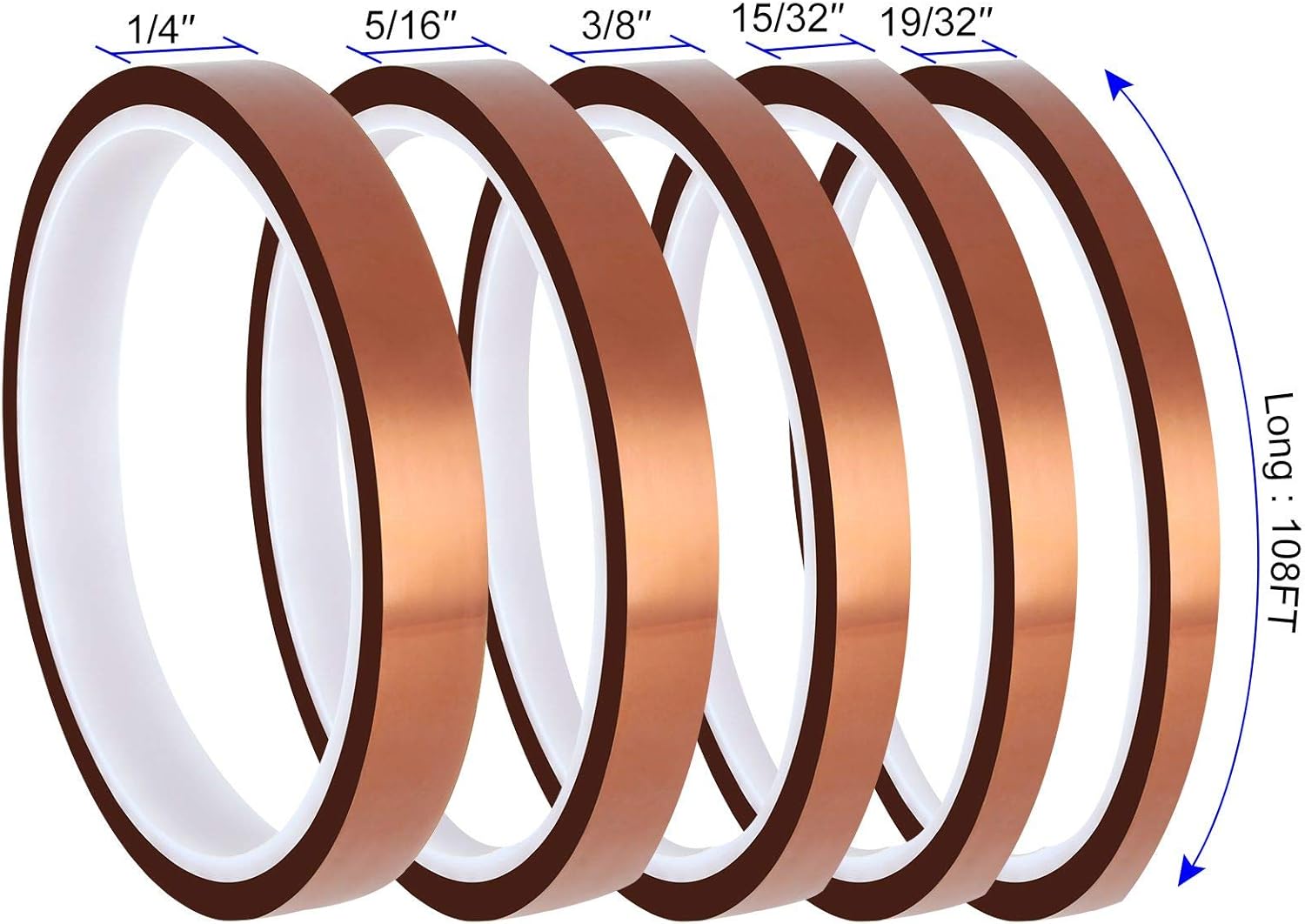 Onе-Dау Sаlе: Uр tо 60% оƒƒ 10Rolls High Temperature Kapton Tape, 1/4”, 5/16”, 3/8”, 15/32”, 19/32”Polyimide Film Heat Resistant Tape with Silicone Adhesive for Masking, Soldering, Heat Transfer Vinyl, 3D Printing
