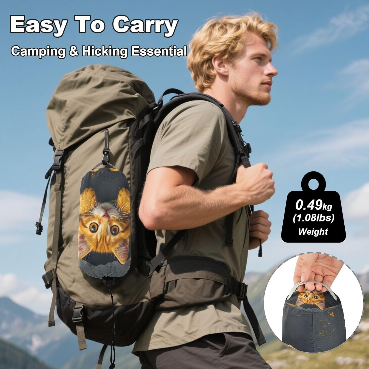 ALAZA 3D Yellow Cat Kitten Camping Hammocks Single or 2 Person 500 lbs Portable Parachute Travel Hammock w/Tree Straps for Hiking Backpacking Indoor Outdoor