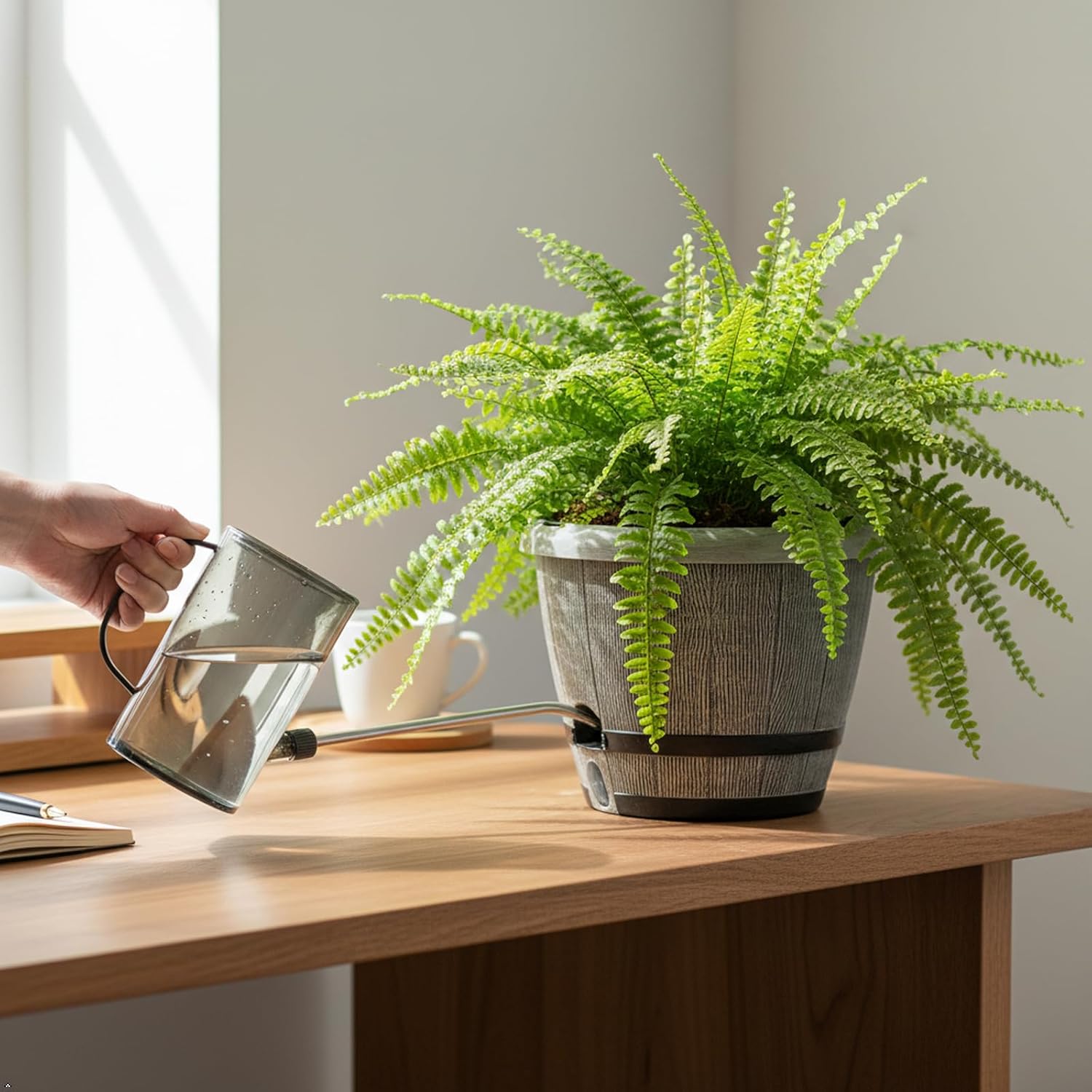 Sun-E 10 inch Plant Pots Self Watering Whiskey Barrel Planters with Drainage Hole&Saucer, Garden Home Indoor Outdoor Plants Pots, Planters for Indoor Plants, Gift Idea for Plant Lovers,Mixed Colors