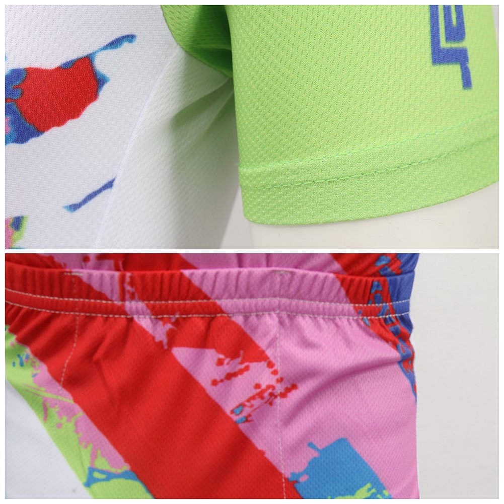 Set di maglia da ciclismo per bambini, traspirante, a maniche corte, con imbottitura, materiale ad asciugatura rapida, per ragazzi e ragazze