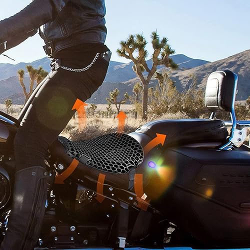 Miniatura 7 de ELCYCO Cojín universal de asiento de gel para motocicleta, cojín de asiento de panal 3D con funda de asiento de motocicleta para un viaje cómodo y