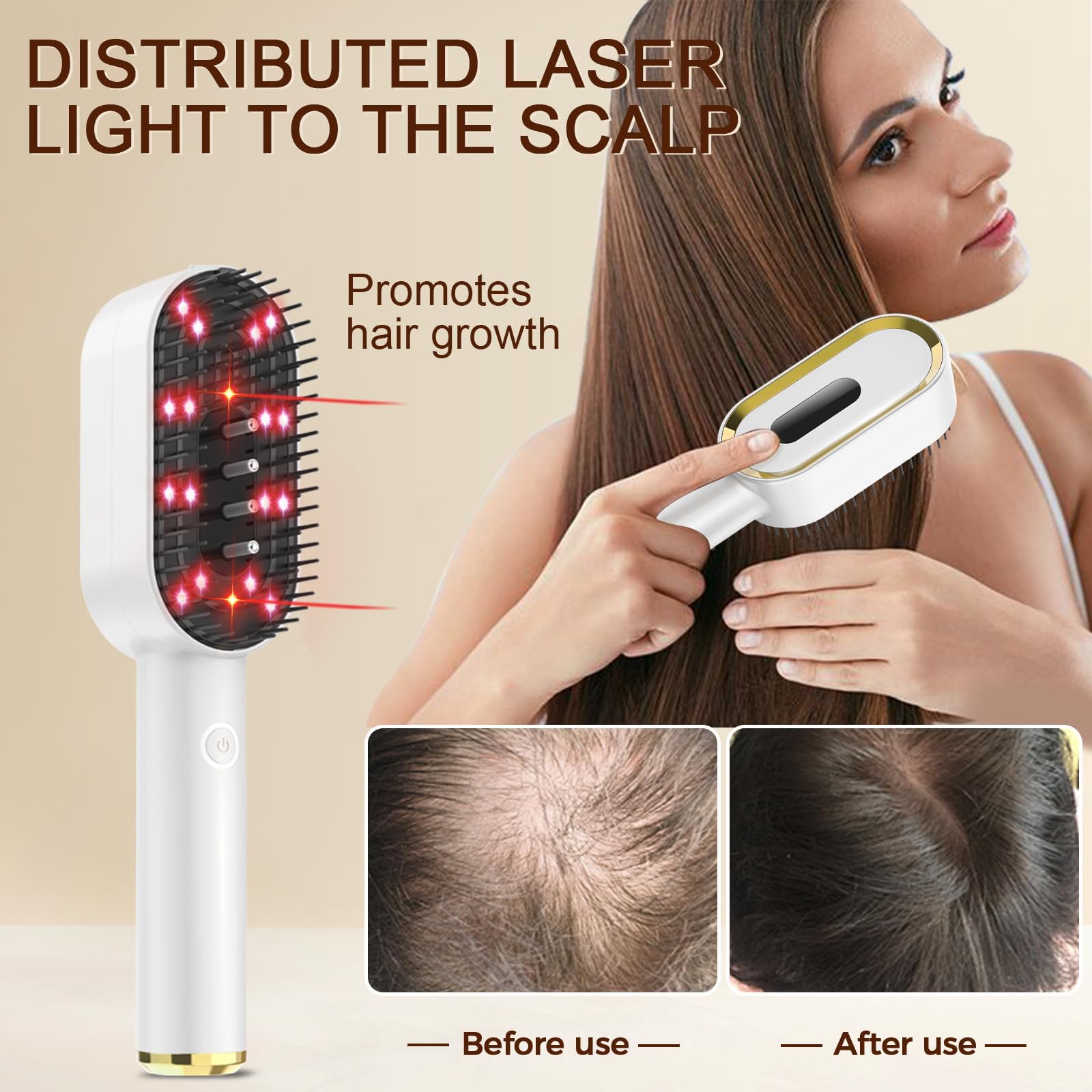 Laser Hair Growth Comb - FDA Cleared 650nm LLLT Red Light Therapy for Thinning Hair Regrowth, Vibrating Scalp Massager Promotes Fuller, Thicker Hair Rechargeable for Men & Women - White