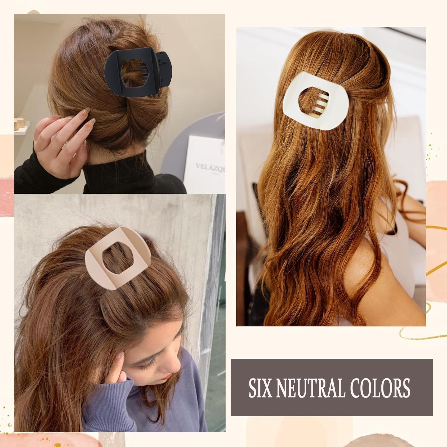 6 PCS Flat Hair Clips for Women, Ergonomic Curved Claw Clips for Thick Thin Curly Hair, Round Flat Strong Hold No Slip Grip Claw Clips for All Hair Textures - Image 6