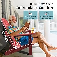 Vista 4 de Sillas Adirondack Plegables para Patio, Sillas de Hoguera de HDPE Resistentes a la Intemperie, Silla Adirondack para Exteriores con Portavasos