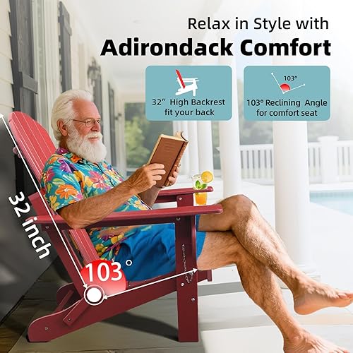 Miniatura 4 de Sillas plegables Adirondack para patio, sillas para hogueras de polietileno de alta densidad resistentes a la intemperie, silla Adirondack para