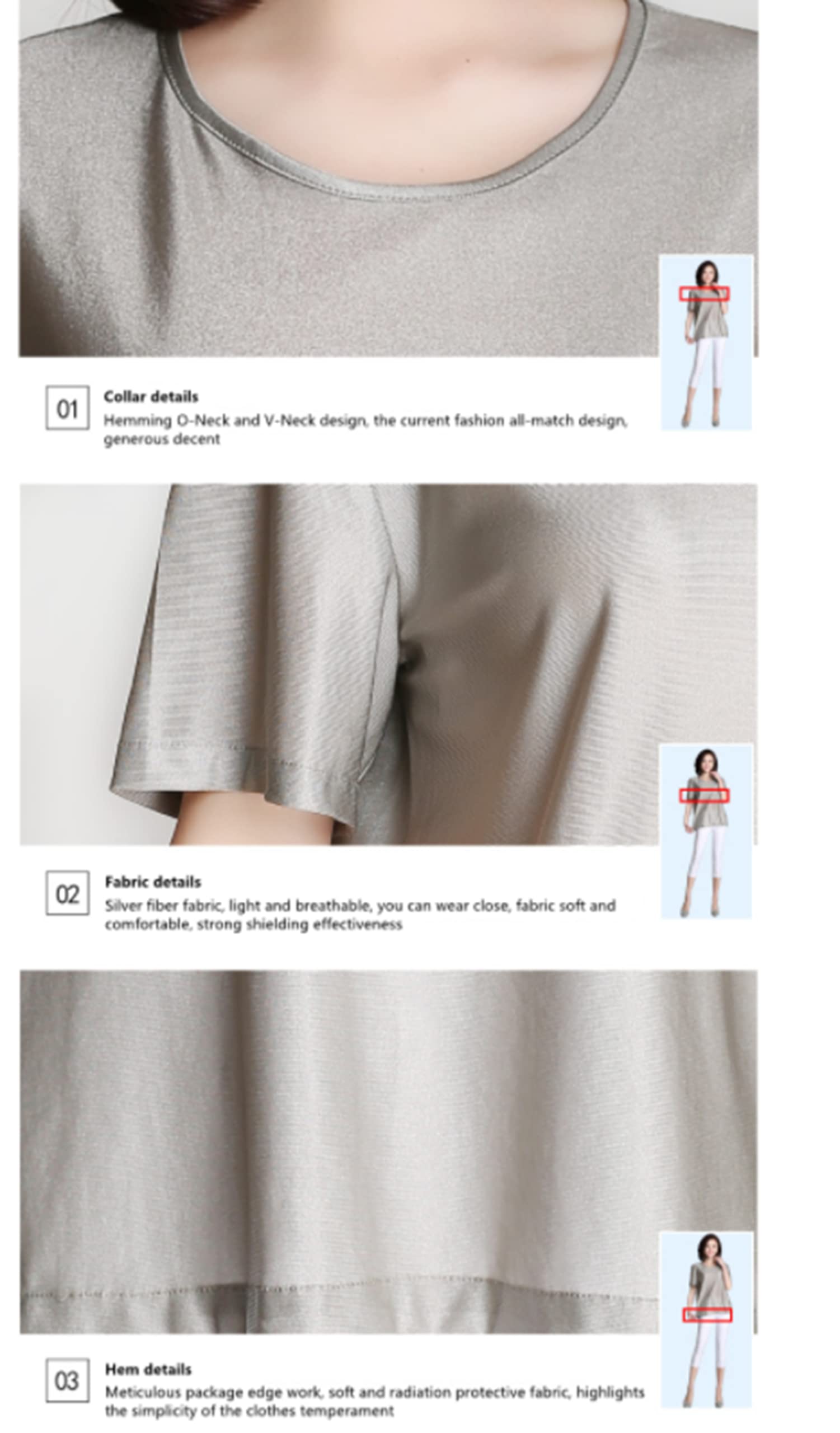 T-Shirt da Donna di Protezione dalle Radiazioni 5G, 100% in Fibra d'Argento Wave elettromagnetica Onda RFID Schermatura EMF Vestiti da Protezione EMF, RF/Microonde Protezione