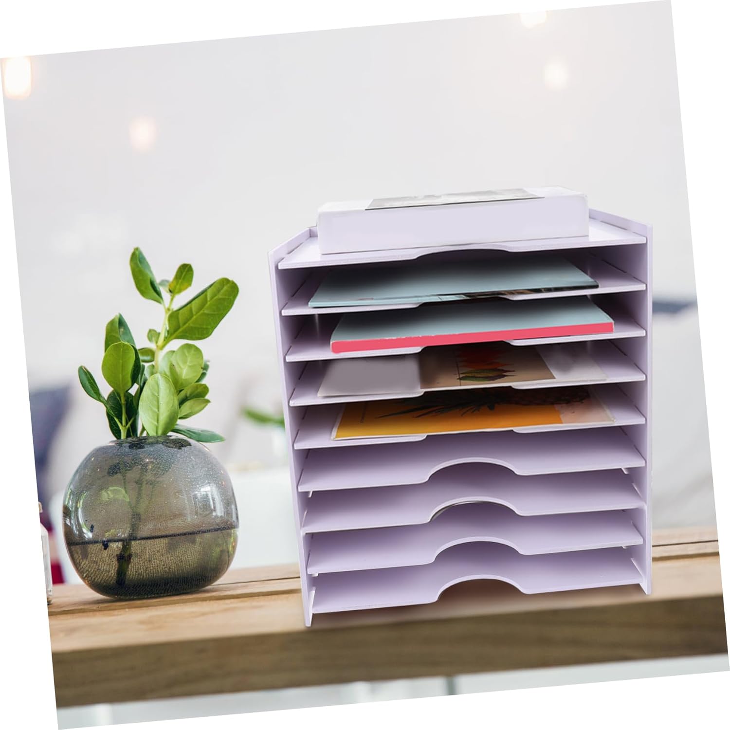 Multi-Layer Desktop File Storage Rack Office Document Organizer for Home Student Sturdy White Storage Box Adjustable Compartments