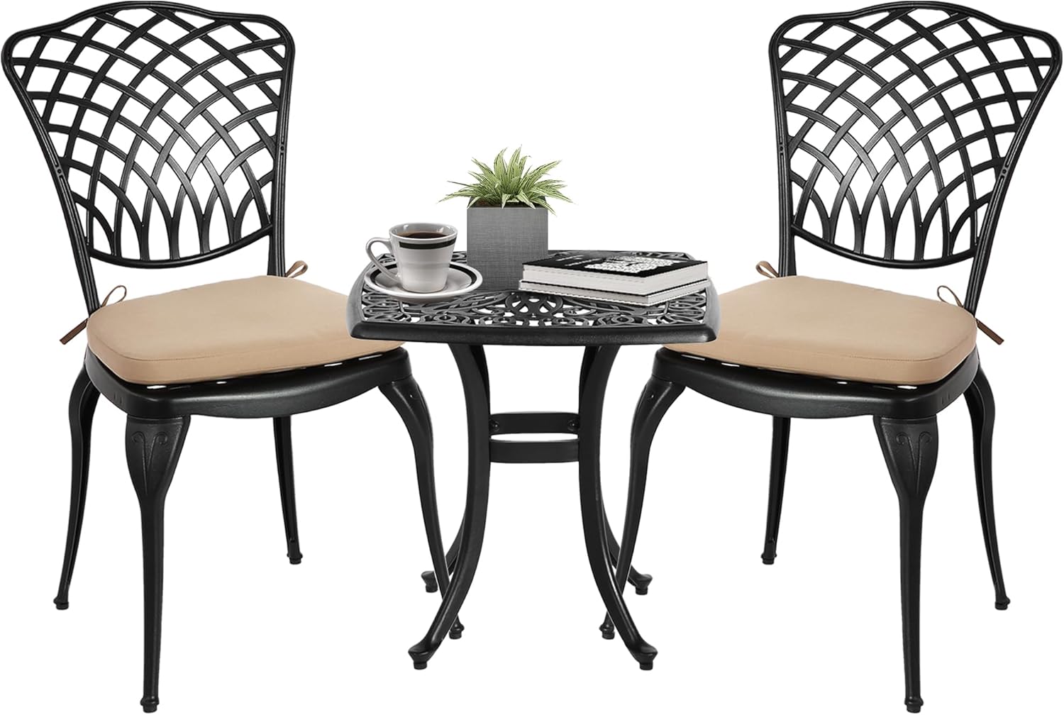 HOMEFUN Bistro Table and Chairs Set of 2 Outdoor 3 Piece Patio Set, Rose Pattern Cast Aluminum Bistro for Garden Balcony, Durable Rust All-Weather Resistance, Rose White