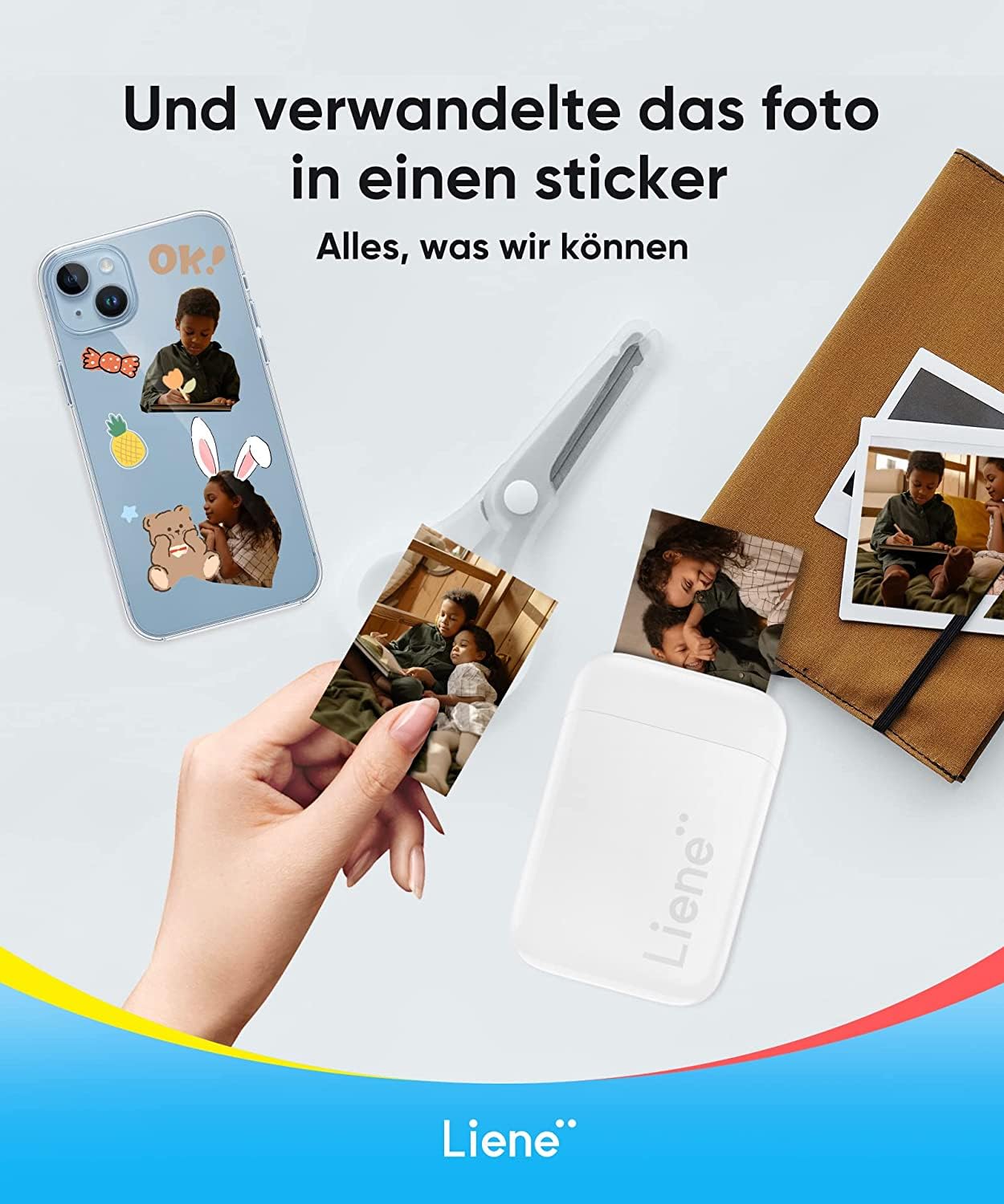 Liene Mini przenośna drukarka fotograficzna 5 x 7 cali z 5 samoprzylepnymi papierami cynkowymi, Bluetooth 5.0, kompatybilna z iOS/Android, mała drukarka fotograficzna do iPhone'a, biała