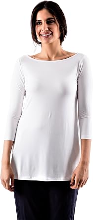 EMEM Apparel Womens Loose Fit Round Neck Jersey Knit Long Tunic - 3/4 Sleeve