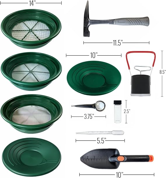 ASR Outdoor 19pc Ultimate Gold Panning Kit with Classifier Screens, Gold Pans, Rock Pick