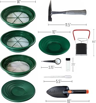 ASR Outdoor 19pc Ultimate Gold Panning Kit with Classifier Screens, Gold Pans, Rock Pick