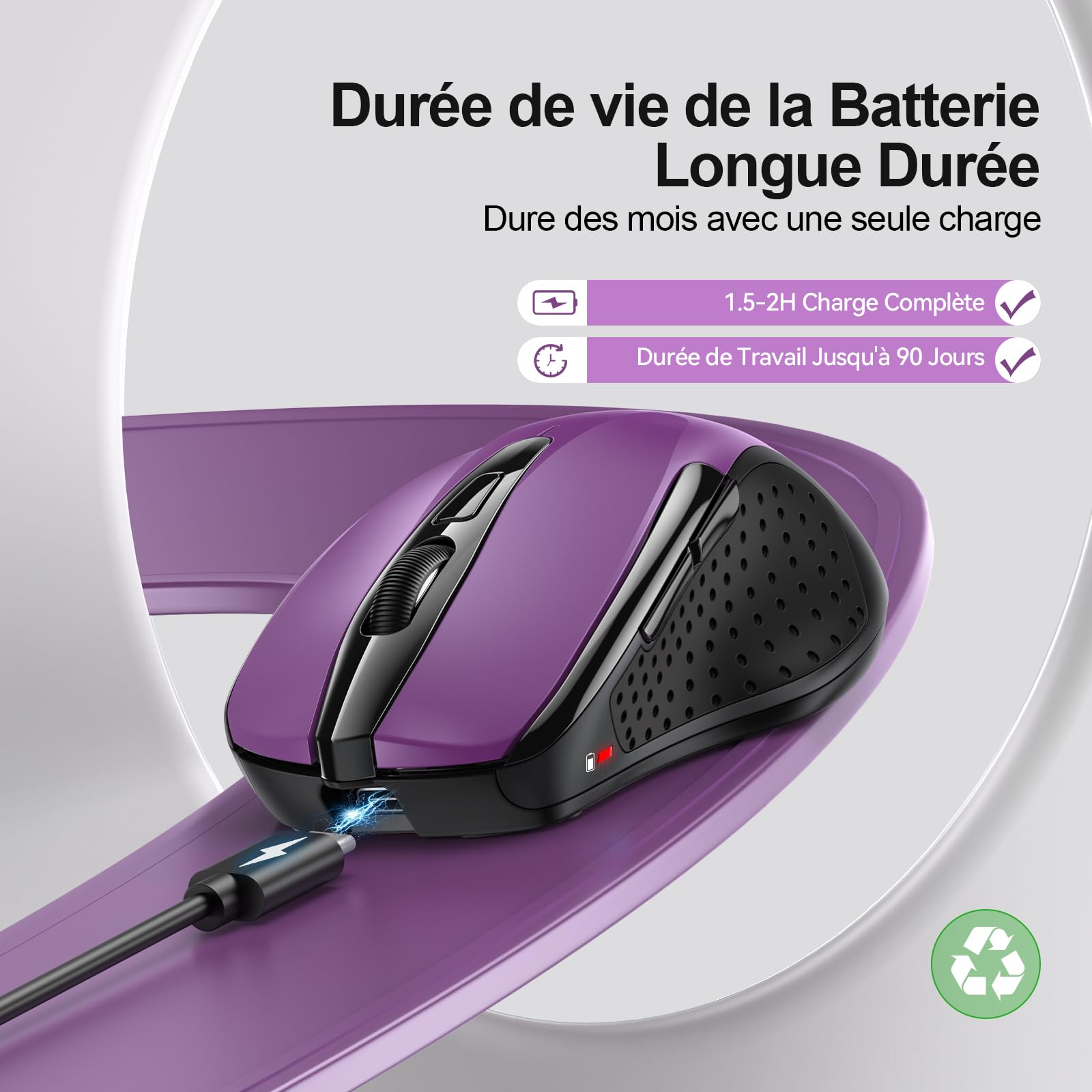 Souris Ergonomique Sans Fil TECKNET - Souris Verticale Rechargeable Bluetooth 3 Modes, 4800 DPI, Silencieuse - Pour PC, Mac, Ordinateur Portable