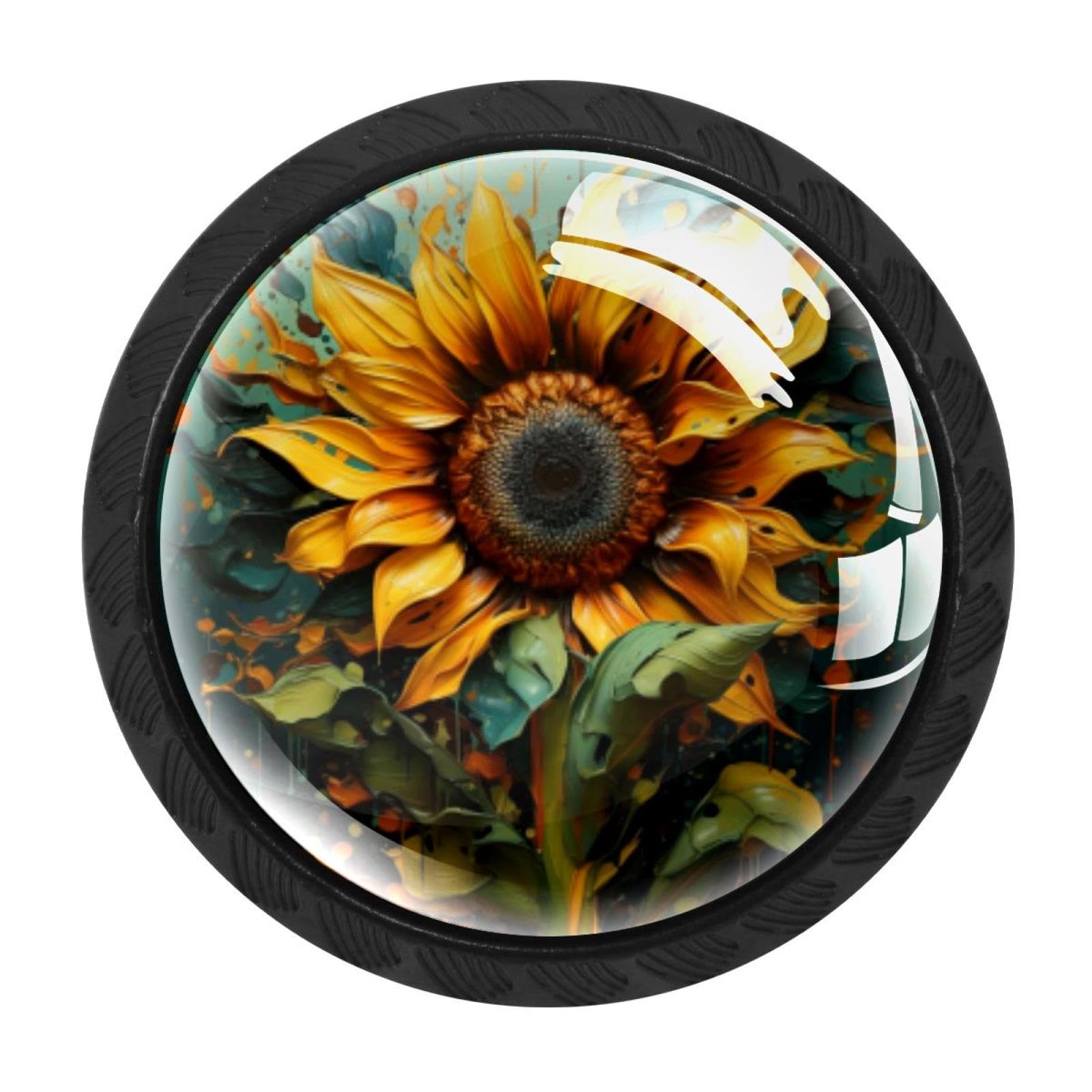 CHENZZZZ 4 Pieces Skull Sunflower Drawer Knobs, 35mm Black Cabinet Knobs, Drawer Pulls and Knobs, Dresser Drawer Knobs, Cabinet Hardware Kitchen Cabinet Knobs