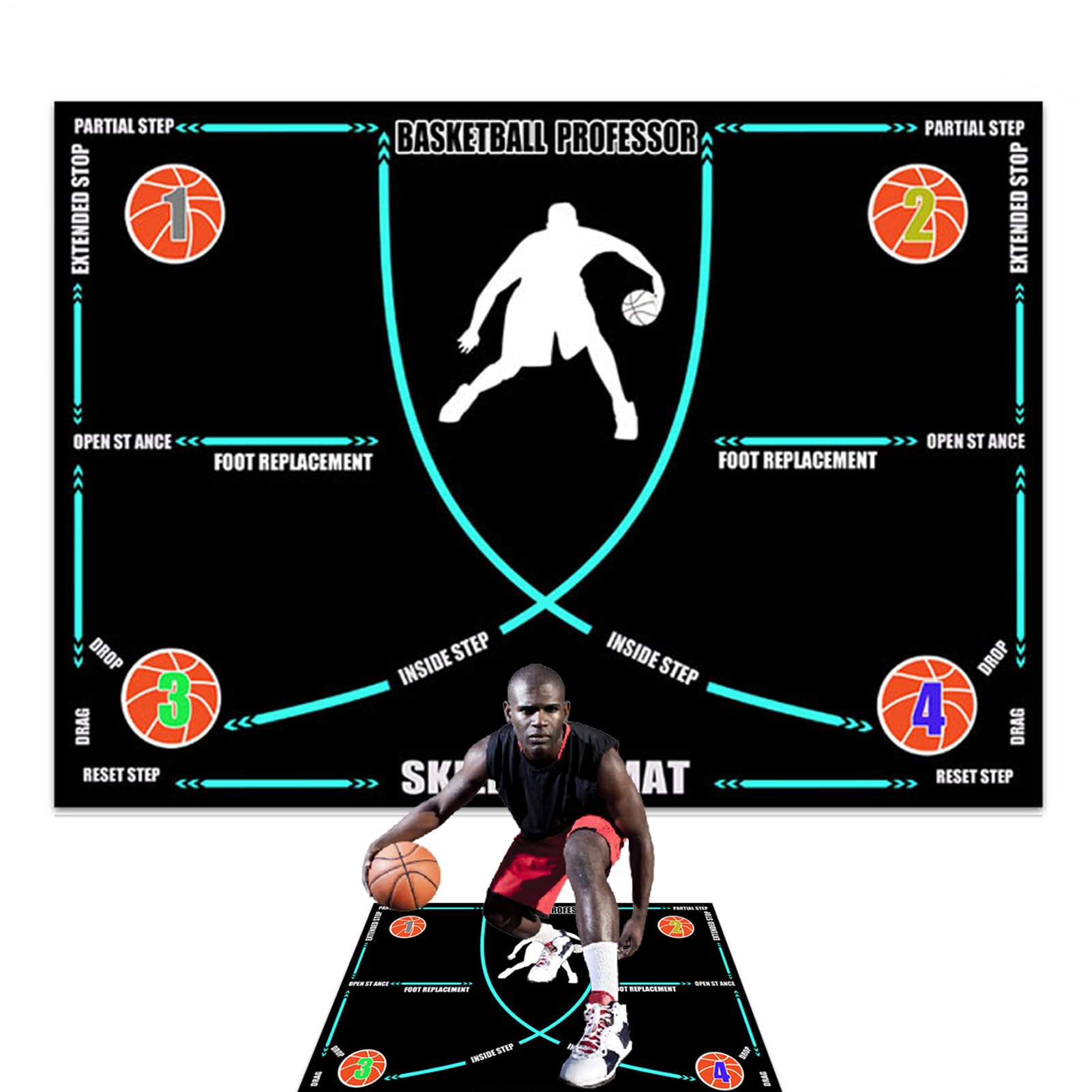 Basketball Dribbling Matte 120x80cm - Antirutsch Trainingsmatte für Innen & Außen - Verbessert Ballgefühl, Koordination & Fußarbeit - Für Kinder & Erwachsene - Faltbar & Einfach zu Verstauen