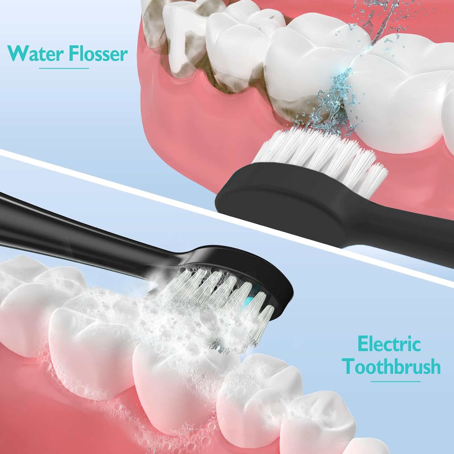 Replacement Brush Heads for Waterpick Sonic Fusion 2.0 - Flossing Toothbrush Head for Water pik with Color-Coded Rings & Hygienic Caps - Compact Size - 5 Pack Black (Hard Bristles)