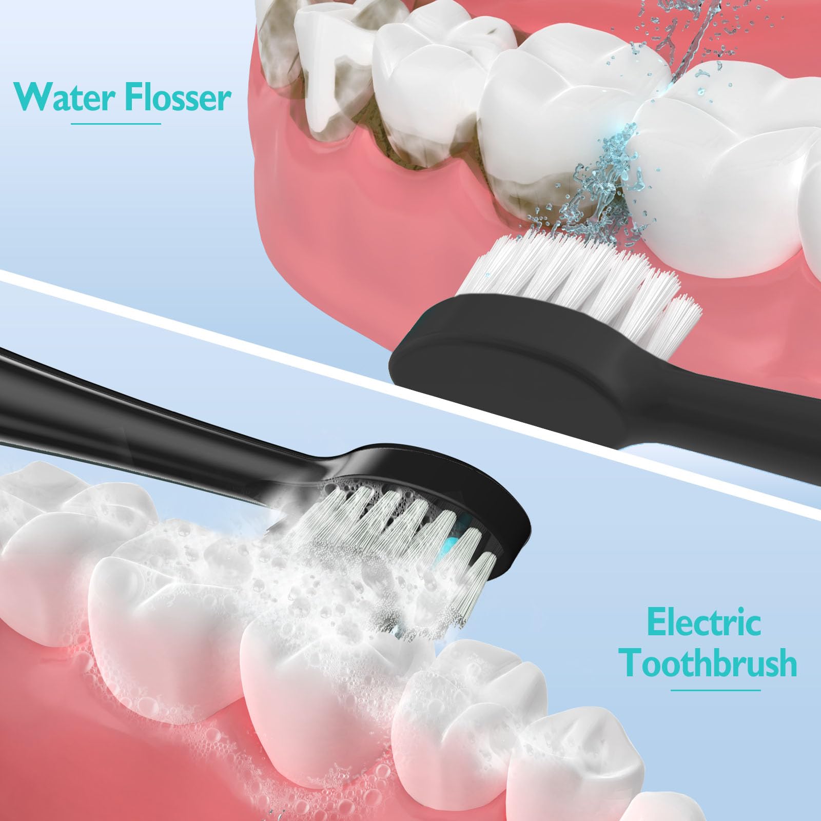 Cabezales de cepillo de dientes de repuesto para Waterpik y ZoCCee – Cabezal de cepillo de hilo dental compacto, 3 unidades – negro