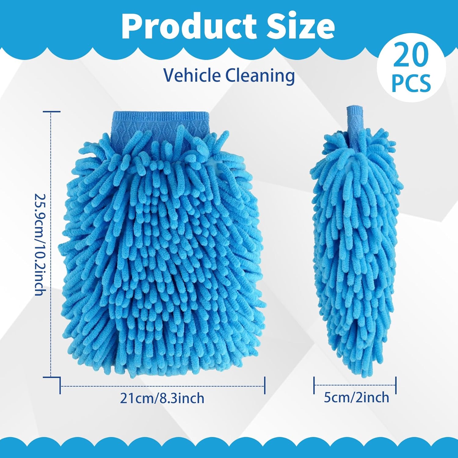 20 Pcs Car Wash Mitt 8.3 x 10.2 Inch Bright Colors Cleaning Drying Mitts Chenille Microfiber Double Sided Glove for Auto Detailing