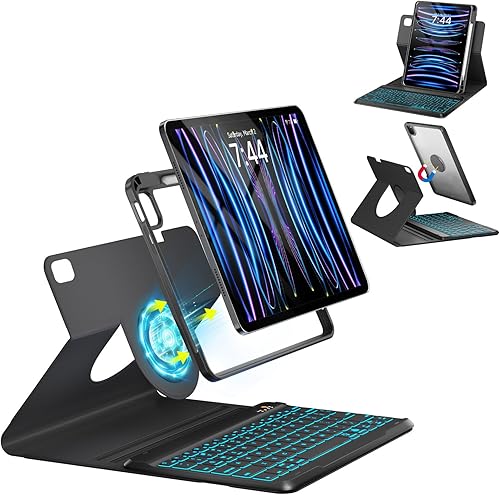 OYEEICE Funda de teclado para iPad Pro de 12.9 pulgadas, 6 generación 2022, 5 2021, 4 2020, cubierta transparente giratoria desmontable con 7