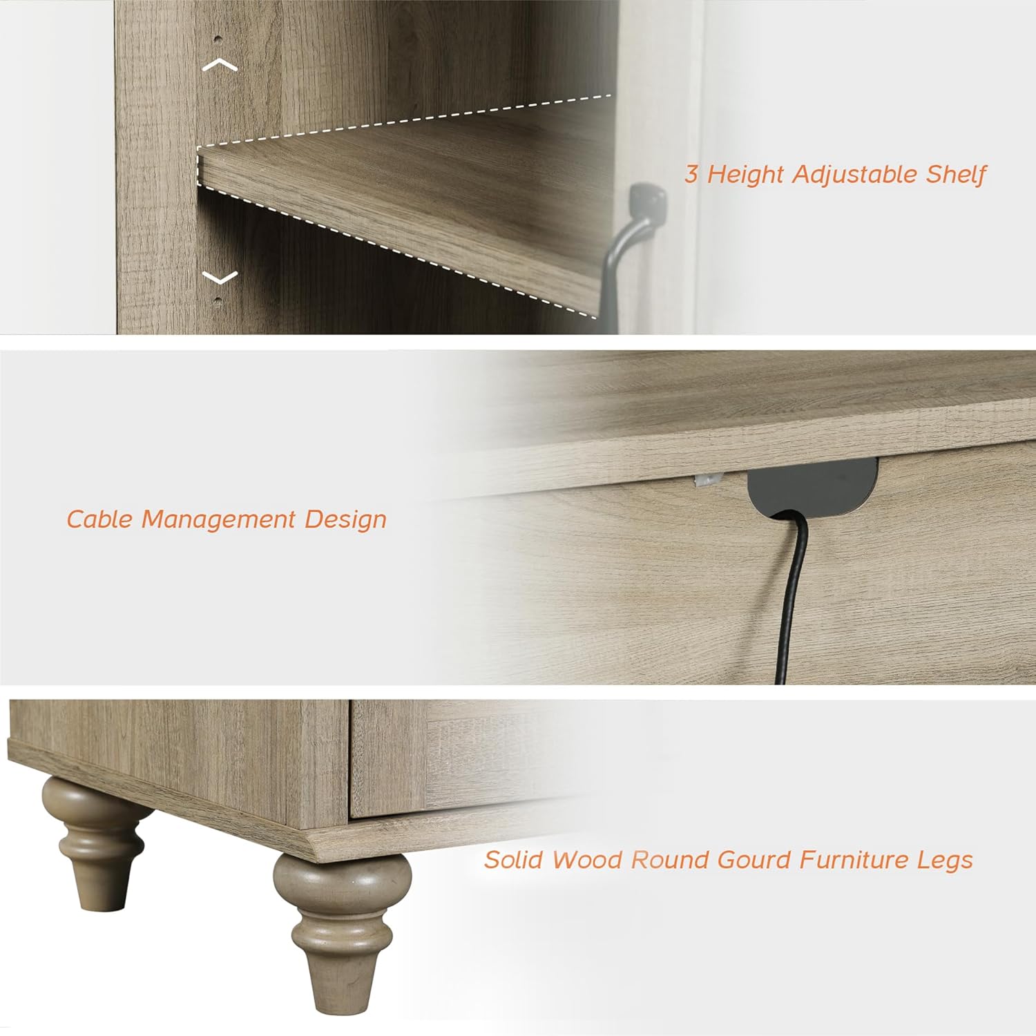 WAMPAT TV Stand Features: Adjustable Shelf, Cable Management, Solid Wood Legs