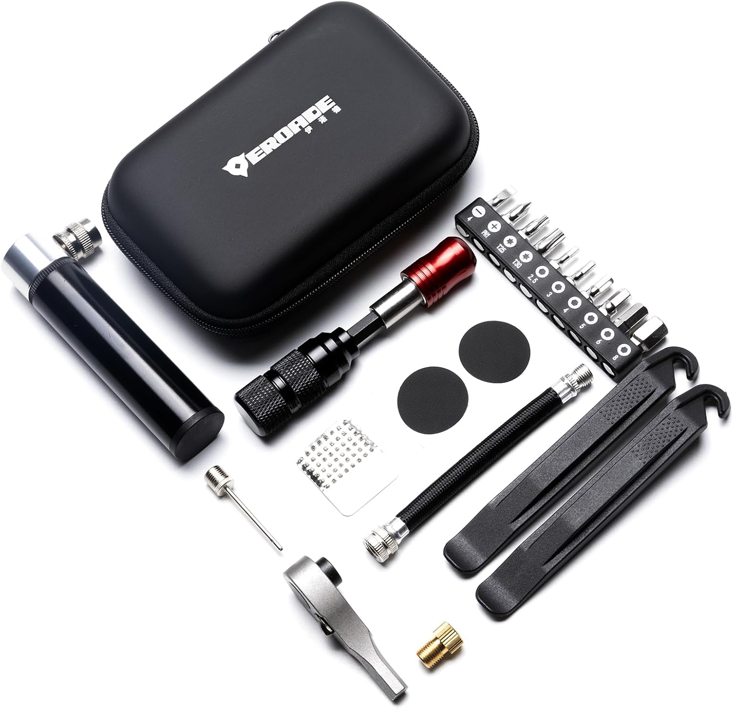 Bike Repair Kit Bike Multitool,Portable Bicycle Tools with Tire Patch,Tire Lever,Ratchet Wrench,Screwdriver Bits,Mini Air Pump Bike Tool Case(Tool Kit with Pump)