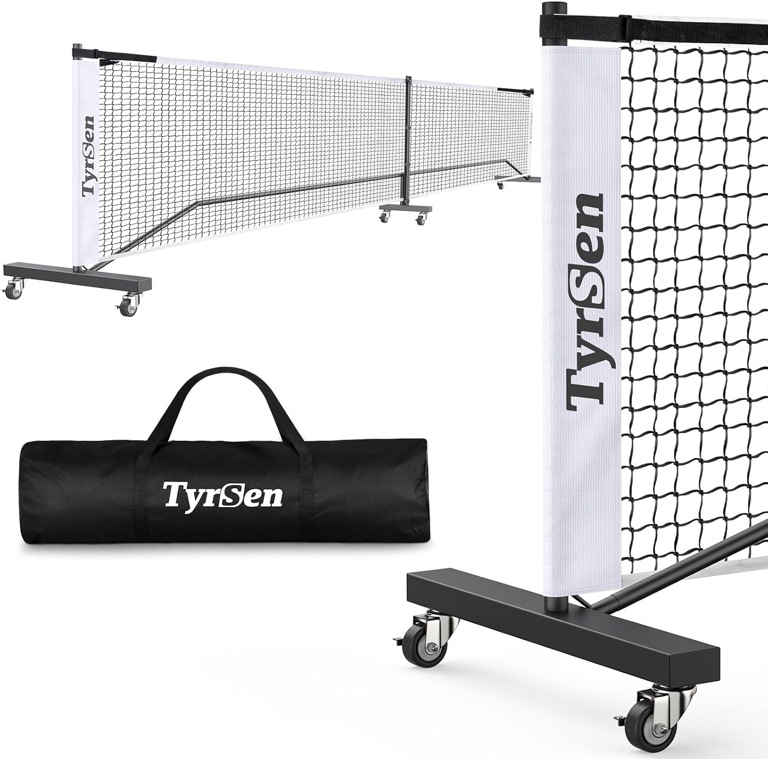 Portable Pickleball Net System on Wheels, 22FT Strong PE Net, Metal Frame, 1 Carry Bag, Driveway & Backyard