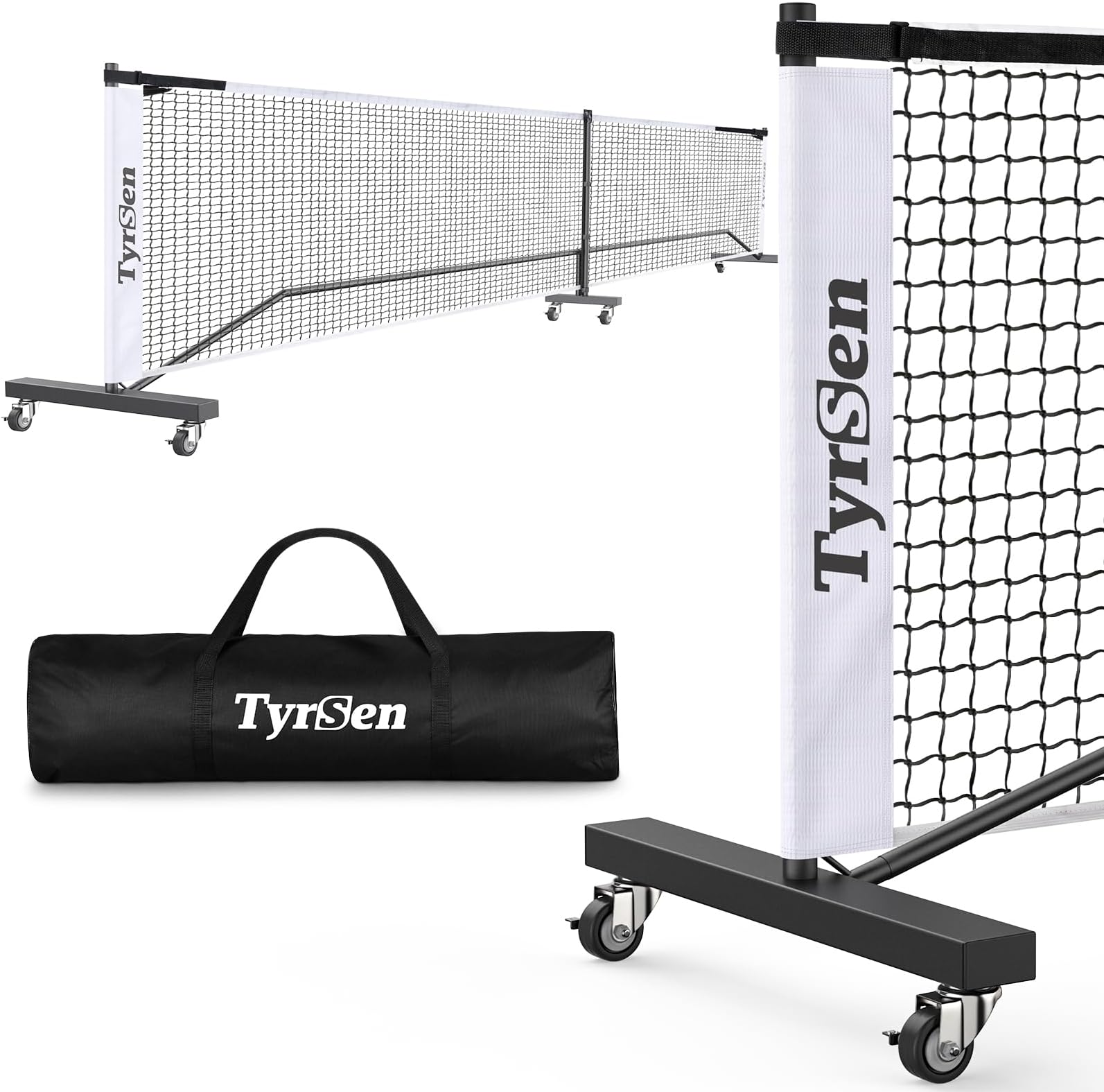 Portable Pickleball Net System on Wheels, 22FT Strong PE Net, Metal Frame, 1 Carry Bag, Driveway & Backyard
