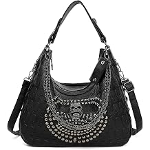 Y2K Punk Shoulder Bag for Women, Black Gothic Hobo Bag Large Capacity Crossbody Handbag with Skull and Rivets for Work, Shopping & Daily Use