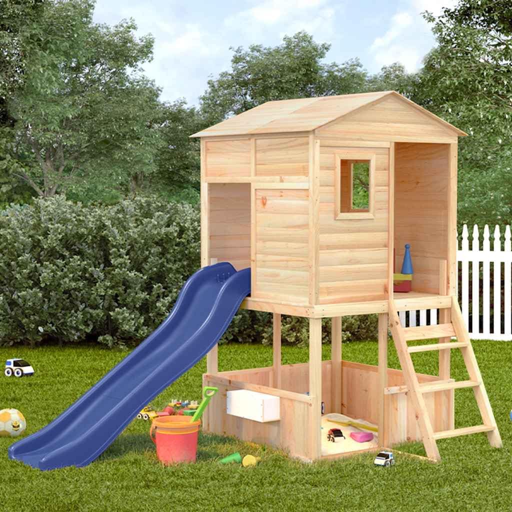 Wooden Playhouse with Slide for Children from 3 Years, Solid Fir Wood, Garden Adventure Play Tower, Play Device, Brown