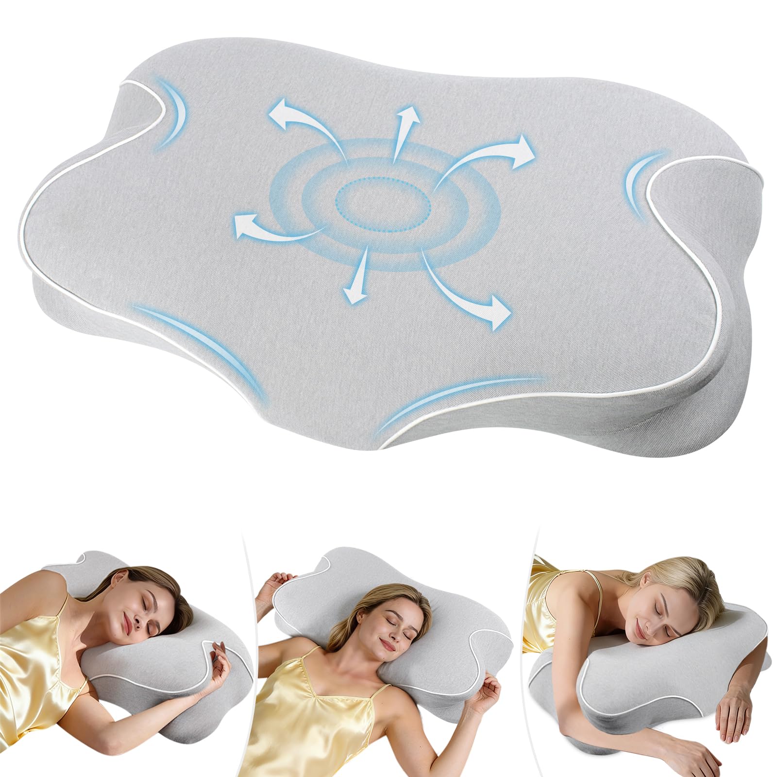 SINLAND Cervical Memory Foam Sleeping Pillow for Neck Pain Relief - Ergonomic Contour Pillow for Shoulder Side Back