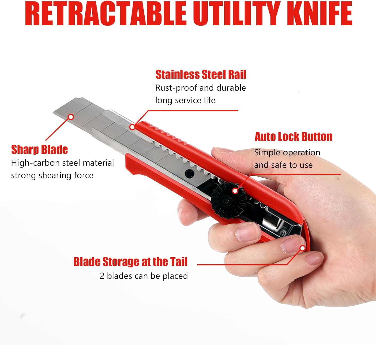 Utility Knife Box Cutter Retractable, 18mm Box Cutter Retractable Heavy Duty with 6-Piece SK5 Blade, Quick Change Extra Blades for Cartons, Cardboard and Boxes Cutter Knife(2 Pack)