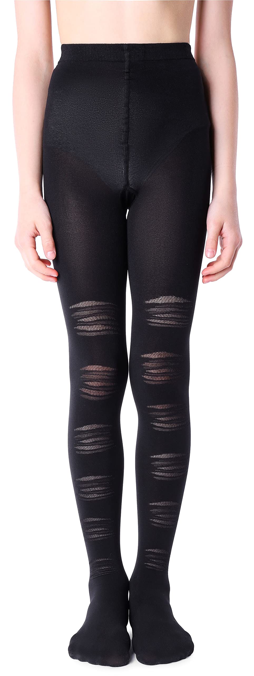 Noq Girls Extravert Junior Nero Fancy Printed Tights Patterned Footed Pantyhose 40 Den Dance School Animal Print Over Knee Socks Imitation, Extravert Nero 10-11 Years (140-146)