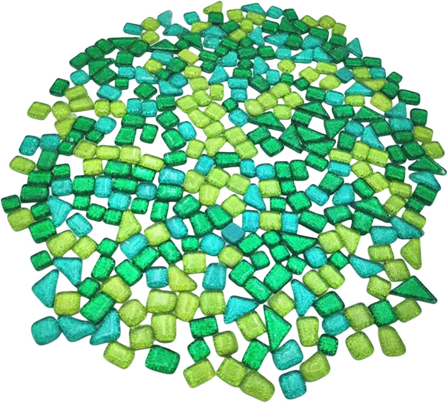 500g Random Irregular Glitter Shiny Glass Mosaic Tiles for Crafts Bulk, Glass Mosaic Pieces Set for Cups Picture Frames Home Decoration DIY Art Projects (Mix Green Blue)