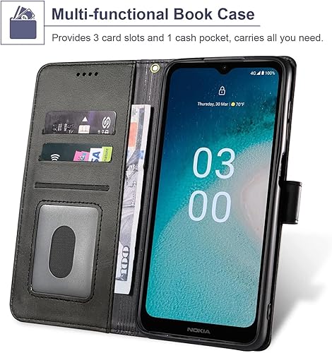Miniatura 2 de Funda para Nokia C300 y protector de pantalla de vidrio templado, funda de piel sintética con tapa para teléfono protección completa ranuras