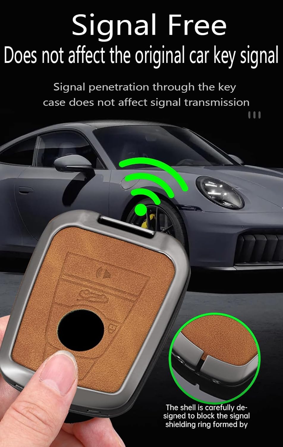 SANRILY Metal Leather 4 Button Smart Key Fob Cover Compatible with BMW i8 2014-2022 i3 Keyless Retro Key Fob Protector with Keychain Black (B)