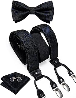 Paisley Bow Tie and Supenders for Men Tuxedo Heavy Duty 6 Clips Suspender Adjustable Y-Shape Mens Trouser Braces