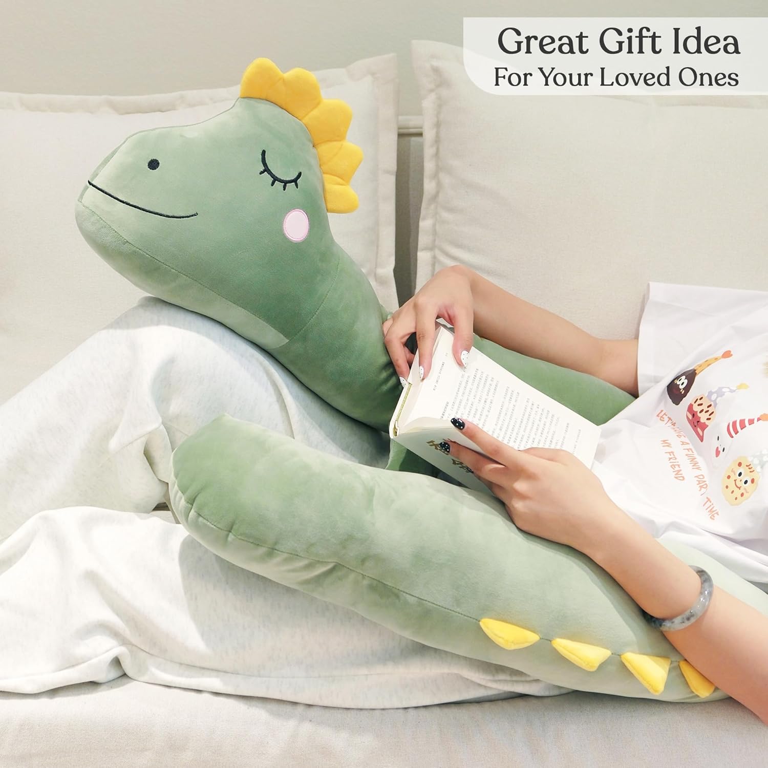 Dinosaur Bed Snake 6 FT Long – Decorative Plush Cushion Pillow – Soft Wall-Side Accent for Beds & Sofas – Cozy Room Decor Stuffed Animal