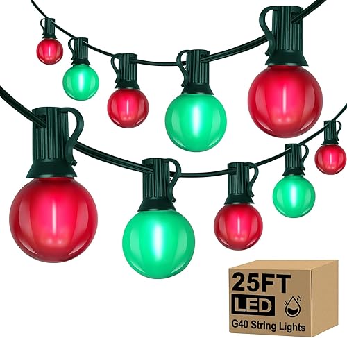 Miniatura 17 de Tira de luces de 25 pies LED G40 para exteriores, tipo esfera, impermeables, luces de patio con 13 bombillas blancas cálidas, luz colgante