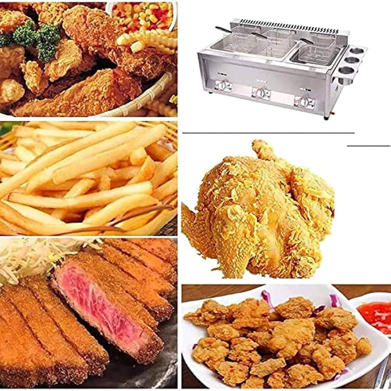 Friggitrice Professionale, Friggitrice Gas Grande capacità, Friggitrice Aria Domestica in Acciaio Inox, con Cestello Riscaldato Rimovibile, per Cucina FamigliaRistorante, 3 Cestelli Efficiente