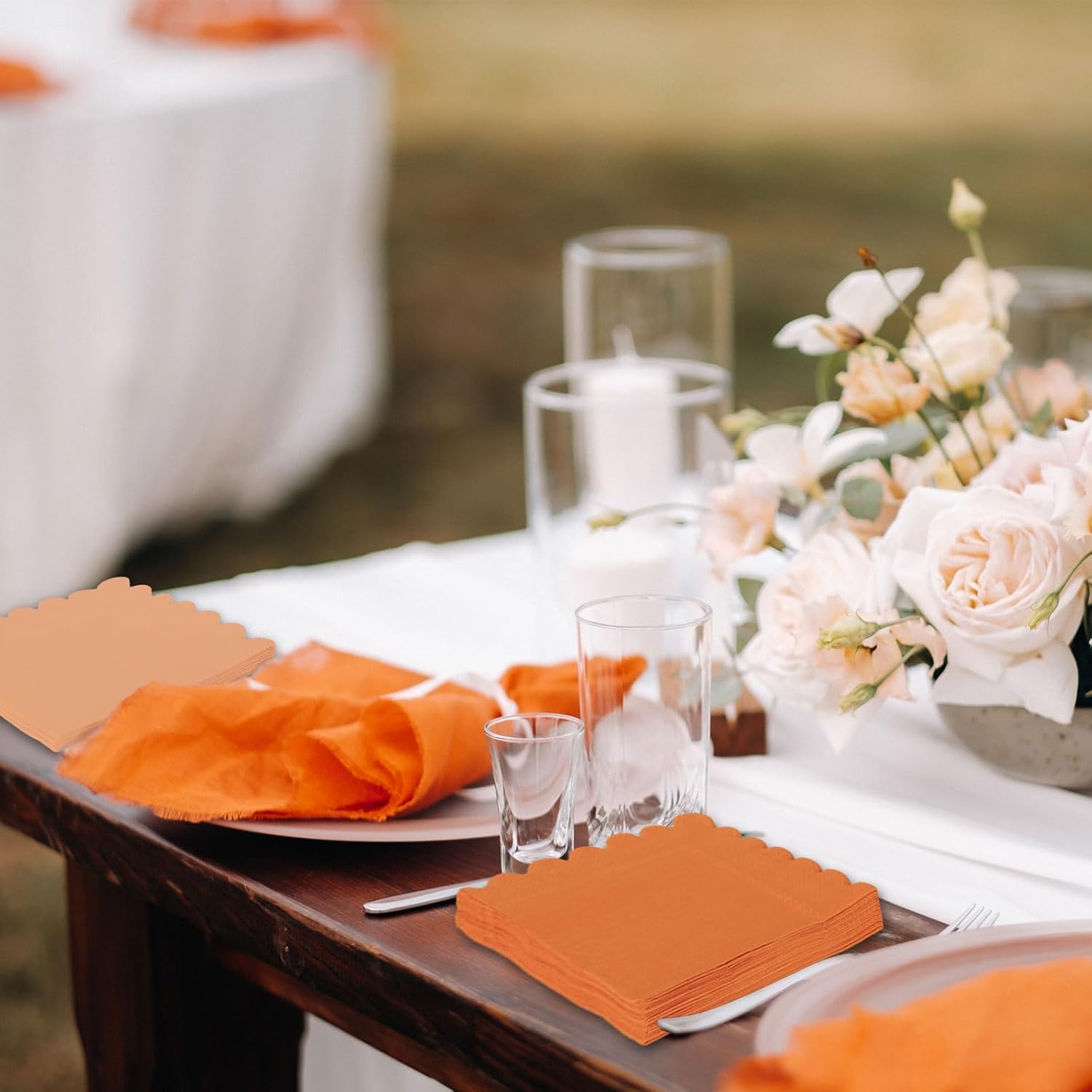 Whaline 100 Pcs Terracotta Cocktail Napkins Gradient Color Scalloped Paper Napkin 4 Colors Thick Disposable Dessert Beverage Napkin for Wedding Birthday Baby Shower Party Supplies